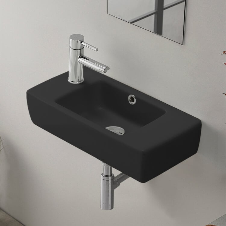 CeraStyle 001607-U-97-One Hole Small Matte Black Ceramic Wall Mounted or Drop In Bathroom Sink